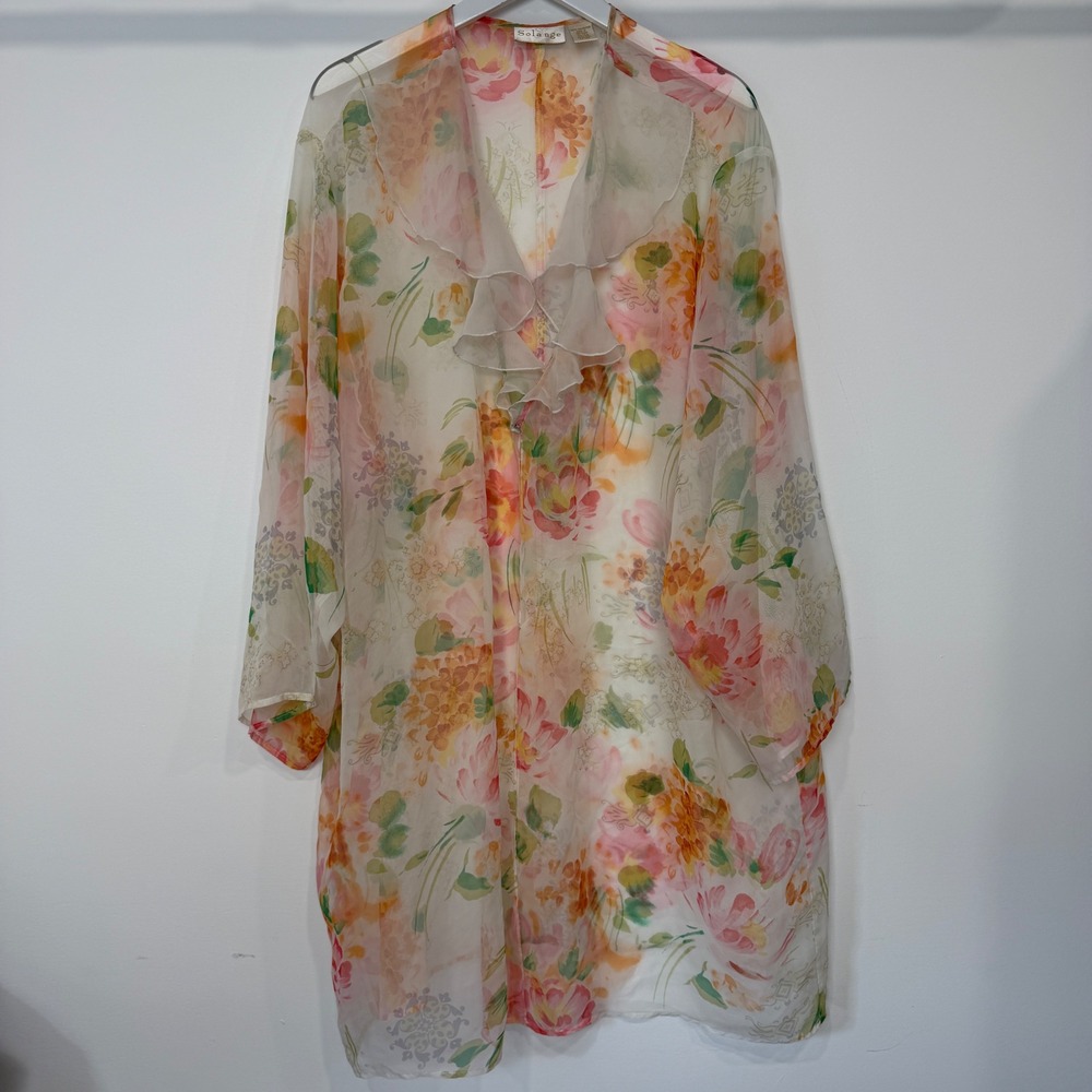 Solange Sheer Floral Kimono Jacket Ruffle Neck Plus 22/28 Ethereal Romantic